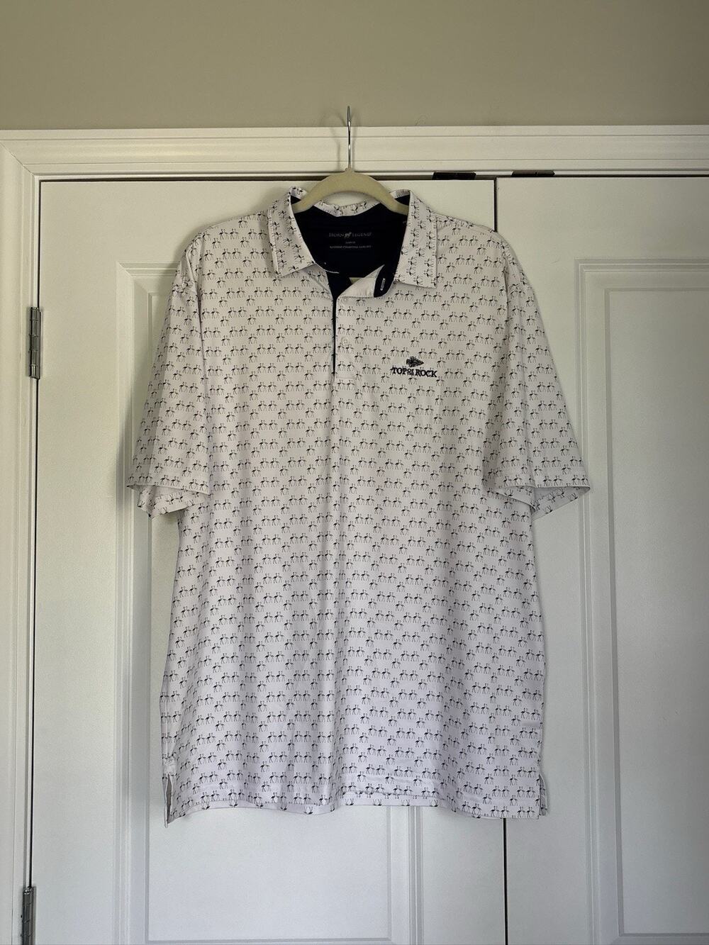 Horn Legend Flamingo Print Golf Polo Mens L Top of the Rock Bamboo Charcoal Lux